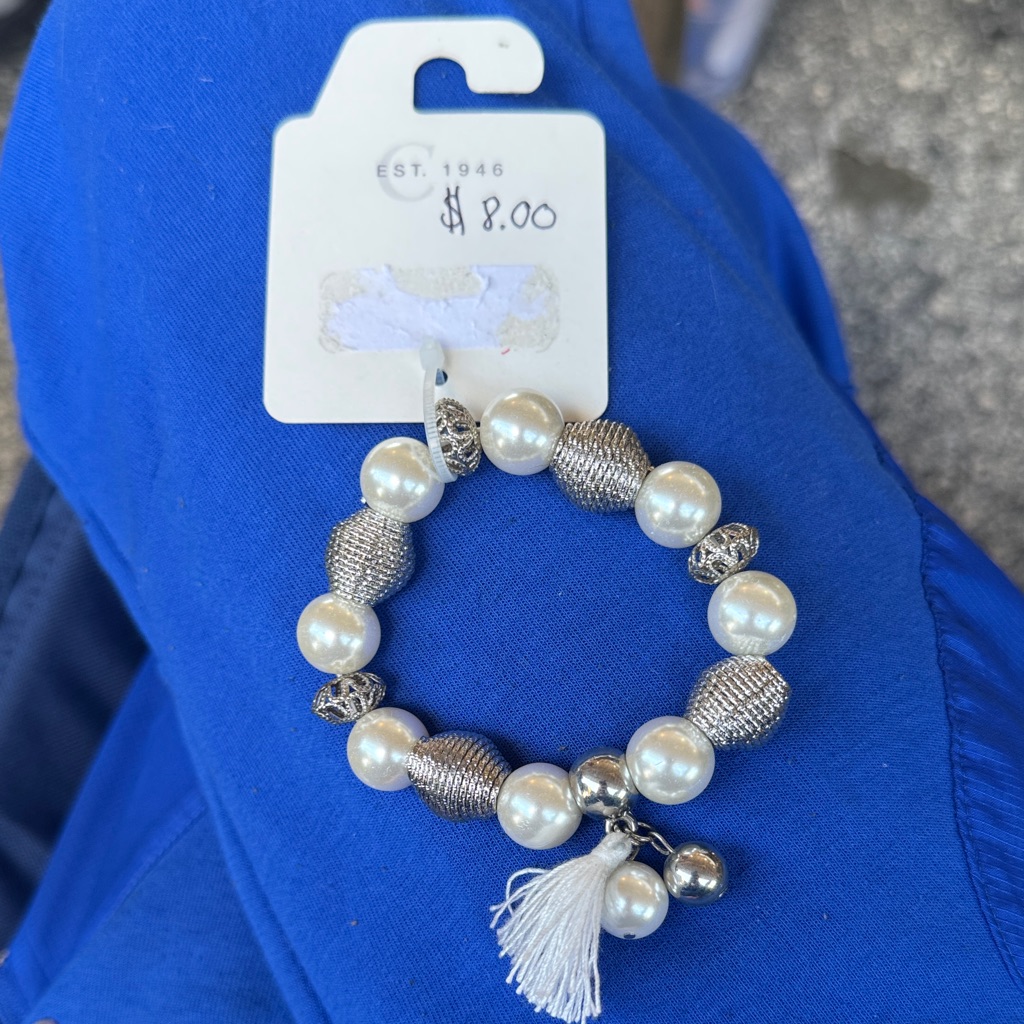 Elegant Silver And White Beaded Bracelet